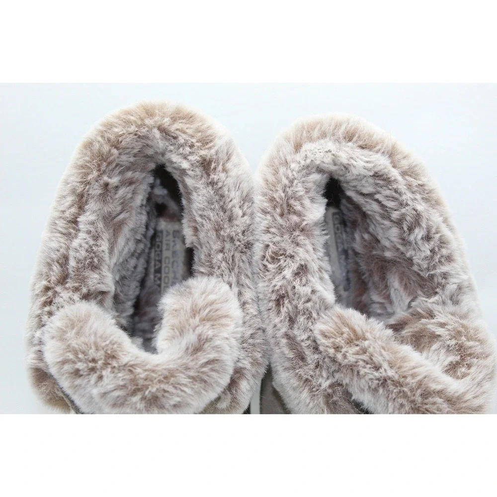 Skechers Go Walk Joy Women 7 Dark‎ Taupe Suede Faux Fur Zip Winter Boots 144664